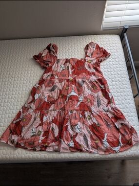 LOFT Red and Pink Floral Mini Dress